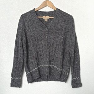 Woolrich Ribbed Knit V-neck Sweater Black Heather Gray Size L